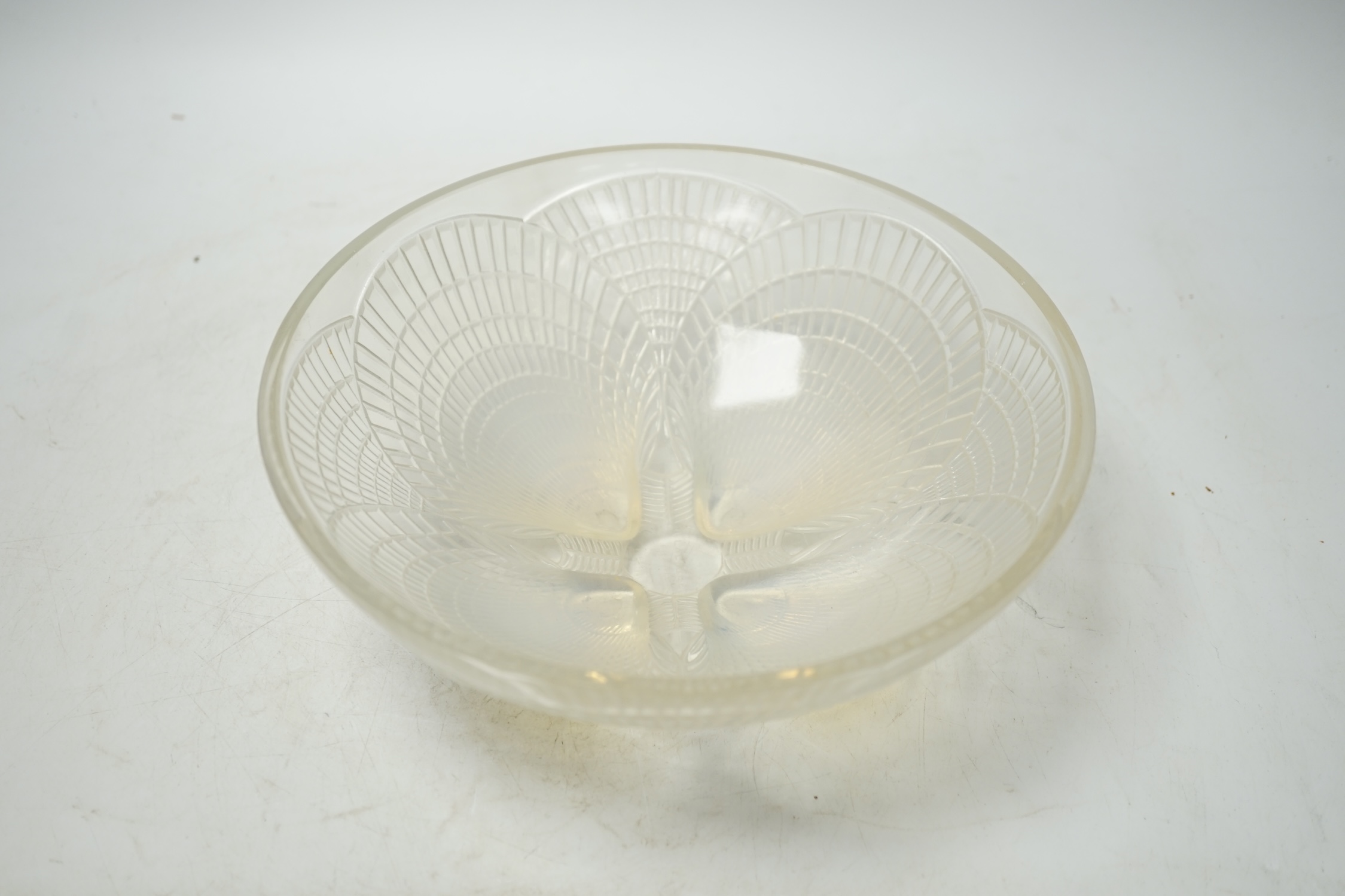 René Lalique, a Coquilles pattern opalescent glass bowl, engraved shape number 3201, 21cm diameter. Condition - tiny rim nicks, otherwise good